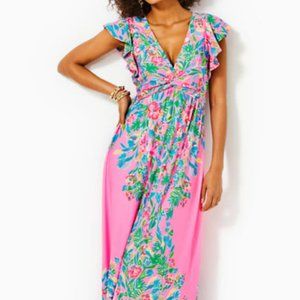 Lilly Pulitzer NWT Verona Flutter Sleeve Maxi Dress Casa Jaguar 8